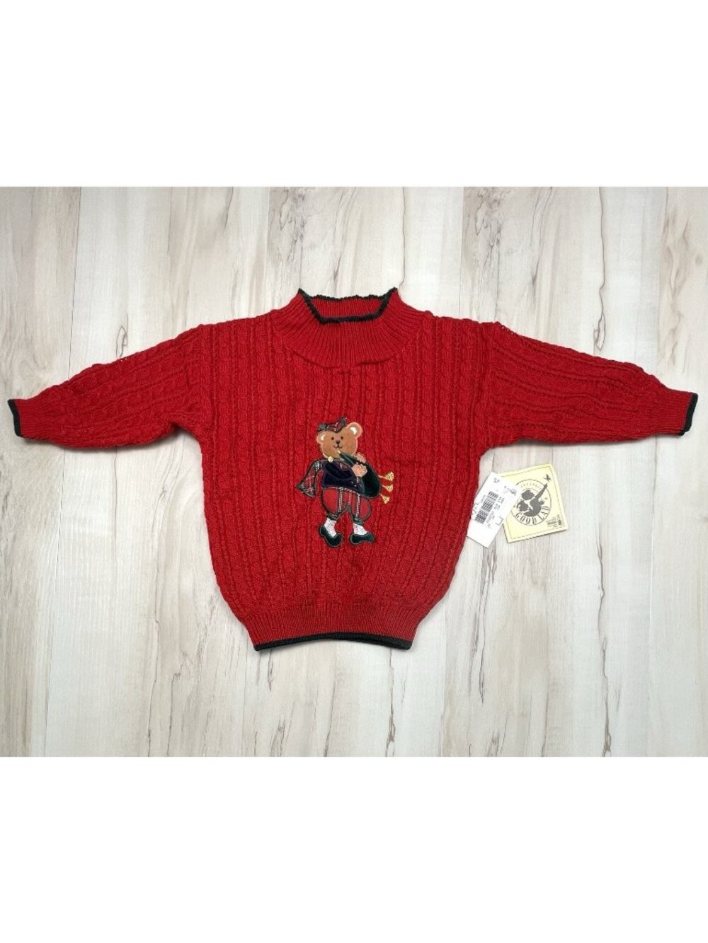 VTG GOOD LAD Kids 18M Red Bag Pipe Bear Embroidered L/S Mock Neck SWEATER NWT